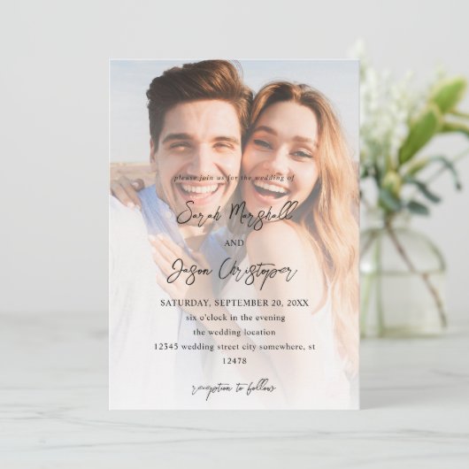 Modernes Foto 7 Vertikale Hochzeit V2 Einladung (Stehend Vorderseite)