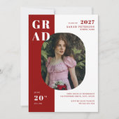 Modernes Foto Abschluss für Rot und Weiß Einladung (Vorderseite)