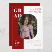 Modernes Foto Abschluss für Rot und Weiß Einladung (Vorne/Hinten)