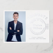 Modernes Foto Abschluss Graduate Silver Folieneinladung (Vorderseite)