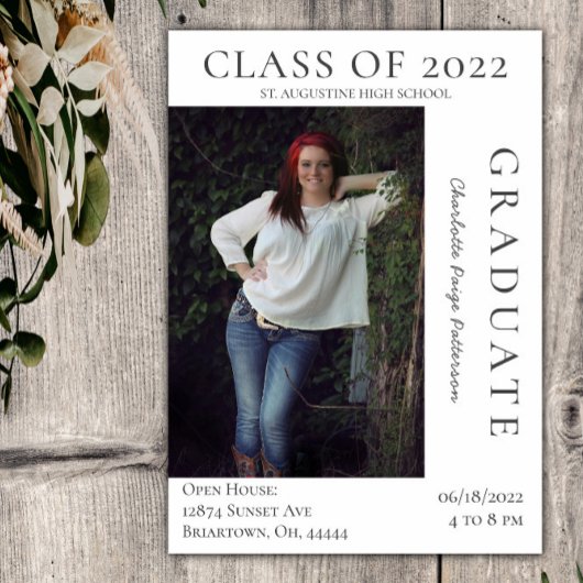 Modernes Foto Abschluss Open House | weiß Einladung