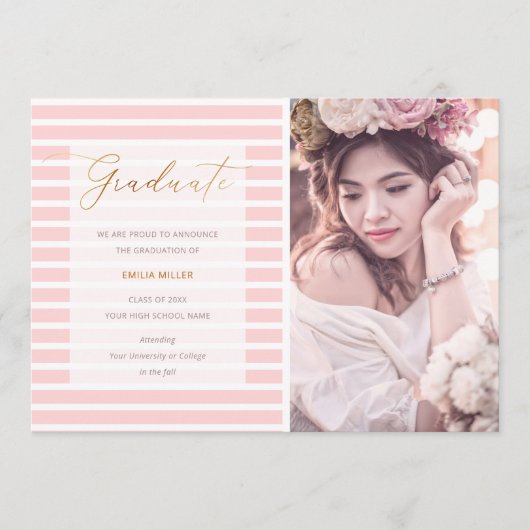 Modernes Foto Abschluss Rosa Streifen Ankündigung (Vorderseite)