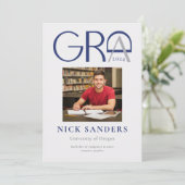 Modernes Foto Abschluss Uni Grau Blau Ankündigung (Stehend Vorderseite)