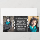 Modernes Foto-Absolvent-Party BW-Tafel-2 Einladung (Vorne/Hinten)