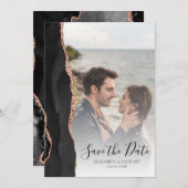 Modernes Foto Agate Black Rose Gold Save the Date (Vorne/Hinten)