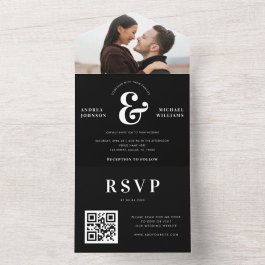 Modernes Foto & Ampersand QR Code UAWG All In One Einladung (Innen Boden)