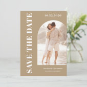 Modernes Foto Arch Beige Save The Date (Stehend Vorderseite)