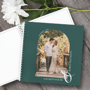 Modernes Foto Arch Emerald Green Wedding Gästebuch Notizblock
