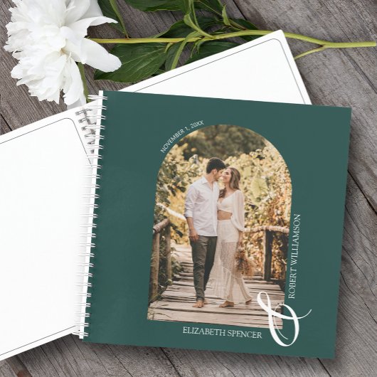 Modernes Foto Arch Emerald Green Wedding Gästebuch Notizblock