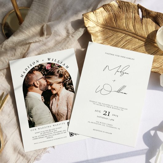 Modernes Foto Arch QR Code Boho Wedding Einladung