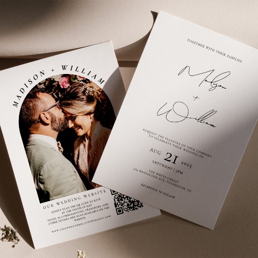Modernes Foto Arch QR Code Boho Wedding Einladung