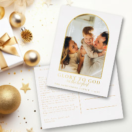 Modernes Foto & Arch Religiöses Weihnachtsgold Folien Feiertagspostkarte