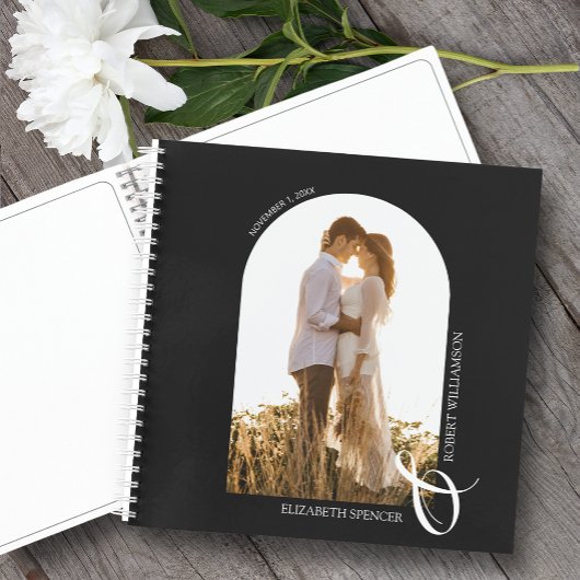 Modernes Foto Arch Wedding Black Gästebuch Notizblock