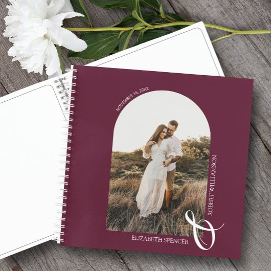 Modernes Foto Arch Wedding Burgundy Spiral Guest B Notizblock