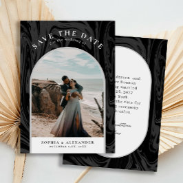 Modernes Foto aus schwarzem Marmor, minimalistisch Save The Date