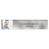 Modernes Foto aus Silbermetall Namensplakette (Vorderseite)