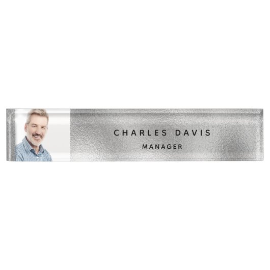 Modernes Foto aus Silbermetall Namensplakette (Vorderseite)