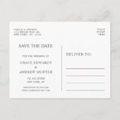 Modernes Foto aus weißem Marmor Save the Date Ankündigungspostkarte (Rückseite)