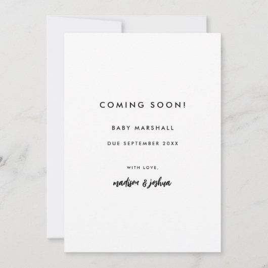 Modernes Foto Baby kommt bald Schwangerschaft Ankündigung (Rückseite)