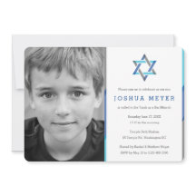Modernes Foto Bar Mitzvah Einladungen | Blau + Aqu