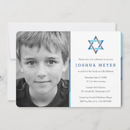 Modernes Foto Bar Mitzvah Einladungen | Blau + Aqu