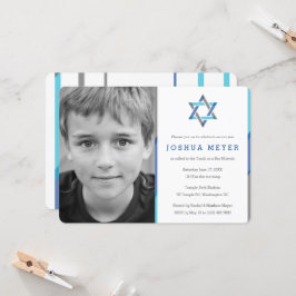 Modernes Foto Bar Mitzvah Einladungen | Blau + Aqu