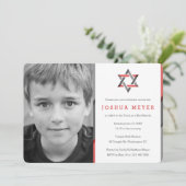 Modernes Foto Bar Mitzvah Einladungen | Rot + Schw (Stehend Vorderseite)