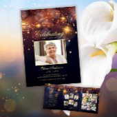 Modernes Foto-Beerdigungsprogramm für Goldkalligra Dreifach Gefaltete Einladung