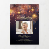 Modernes Foto-Beerdigungsprogramm für Goldkalligra Dreifach Gefaltete Einladung (Cover)