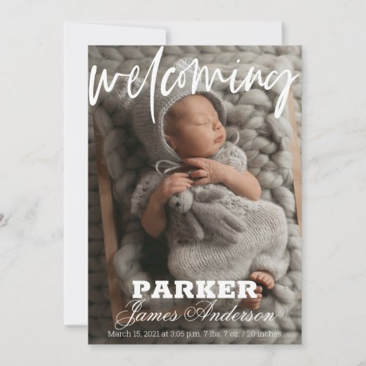 Modernes Foto begrüßt Geburtserklärung Einladung (Vorderseite)