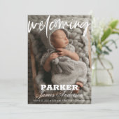 Modernes Foto begrüßt Geburtserklärung Einladung (Stehend Vorderseite)