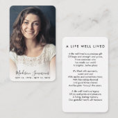 Modernes Foto Beileid Elegante Beerdigung Visitenkarte (Vorne/Hinten)