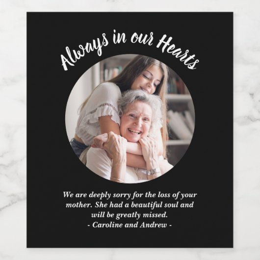 Modernes Foto-Bereavement-Geschenk zum Beileid sen Weinetikett (Einzelnes Label)