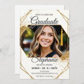 Modernes Foto Birthday Abschluss Sparkling Frame Einladung (Vorne/Hinten)