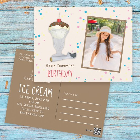 Modernes Foto Birthday Ice Creme Sprinkles Niedlic Postkarte