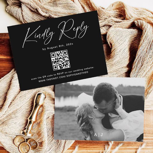 Modernes Foto Black Wedding RSVP Begleitkarte