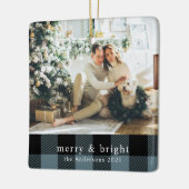 Modernes Foto Blau Kariert Keramikornament (Links)