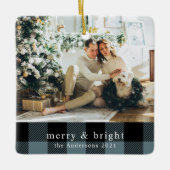 Modernes Foto Blau Kariert Keramikornament (Vorderseite)