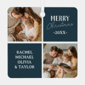 Modernes Foto Blue Frohe Weihnachten Ornament Aus Metall (Rückseite)