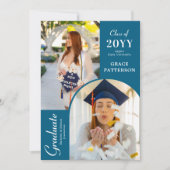 Modernes Foto Blue White Abschluss Ankündigung (Vorderseite)