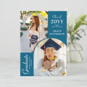 Modernes Foto Blue White Abschluss Ankündigung (Stehend Vorderseite)