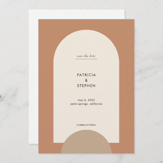 Modernes Foto Boho Arch Wüste Terracotta Sand Save The Date (Vorne/Hinten)