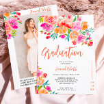 Modernes Foto Boho orange Abschluss Einladung<br><div class="desc">Boho orange Blumen Abschluss Open House Einladung mit hübschen handbemalten Orange,  Rosa und Gelb Blumen Aquarell mit einem modernen eleganten Drehbuch Schriftart ,  mit bohemianischem Grün. Ideal für Frühling,  Sommer im Freien Party</div>