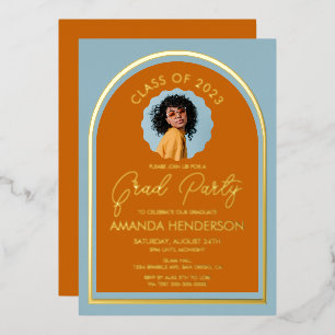 Modernes Foto Brennen Orange und Blauer Abschluss Folieneinladung