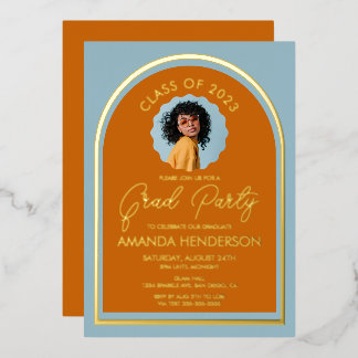 Modernes Foto Brennen Orange und Blauer Abschluss Folieneinladung