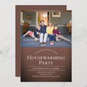 Modernes Foto Brown White Housewarming  Einladung (Vorne/Hinten)