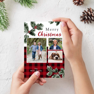 Modernes Foto Büffel karierte Weihnachtskarte Feiertagskarte