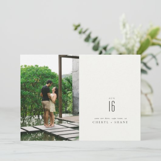Modernes Foto Chic Save the Date (Stehend Vorderseite)