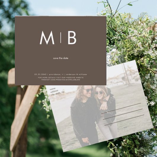 Modernes Foto Chocolate Monogram Save the Date Postkarte