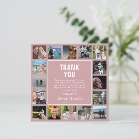 Modernes Foto Collage Beerdigung Beileid Dankeskarte (Stehend Vorderseite)